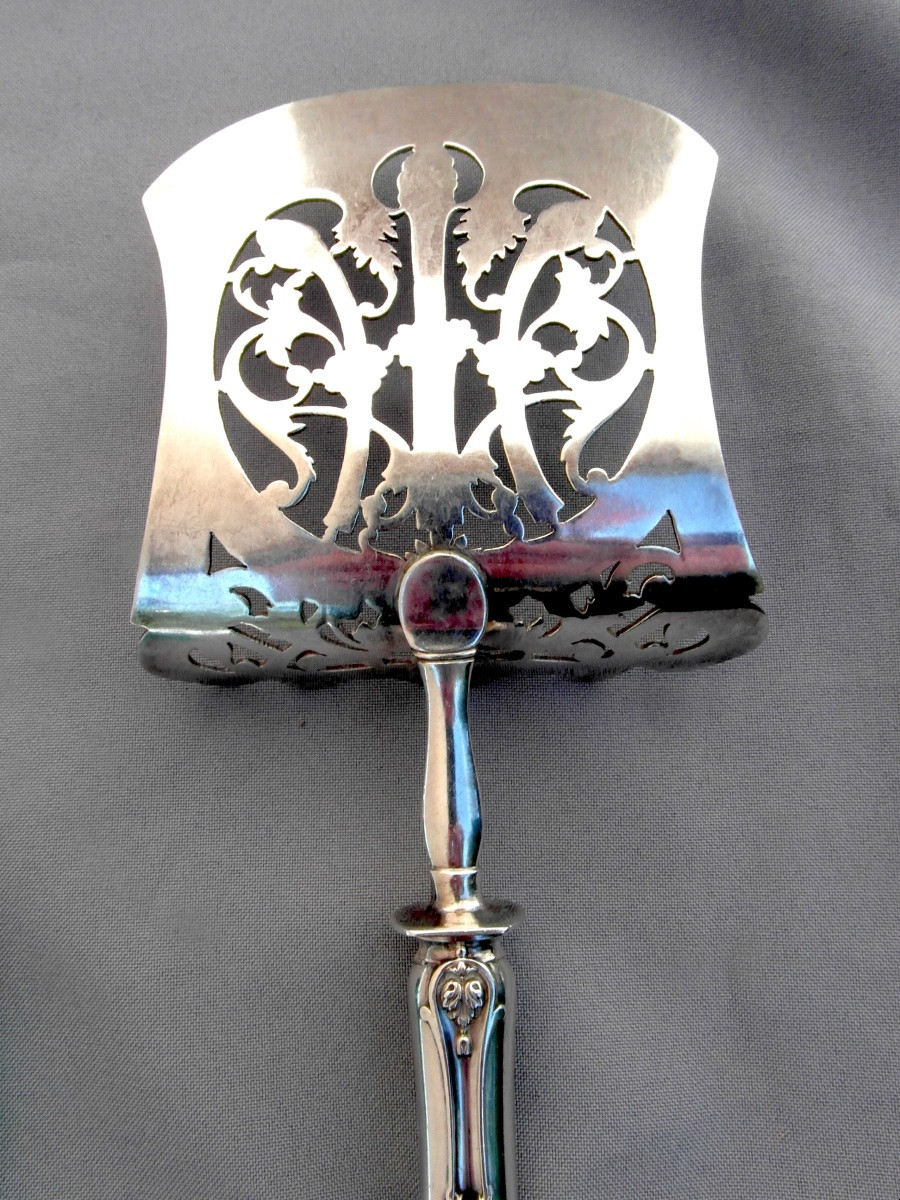 Large 1900 Solid Silver Asparagus Shovel By Jean E. Puiforcat, Perfect, Art Nouveau Era-photo-1