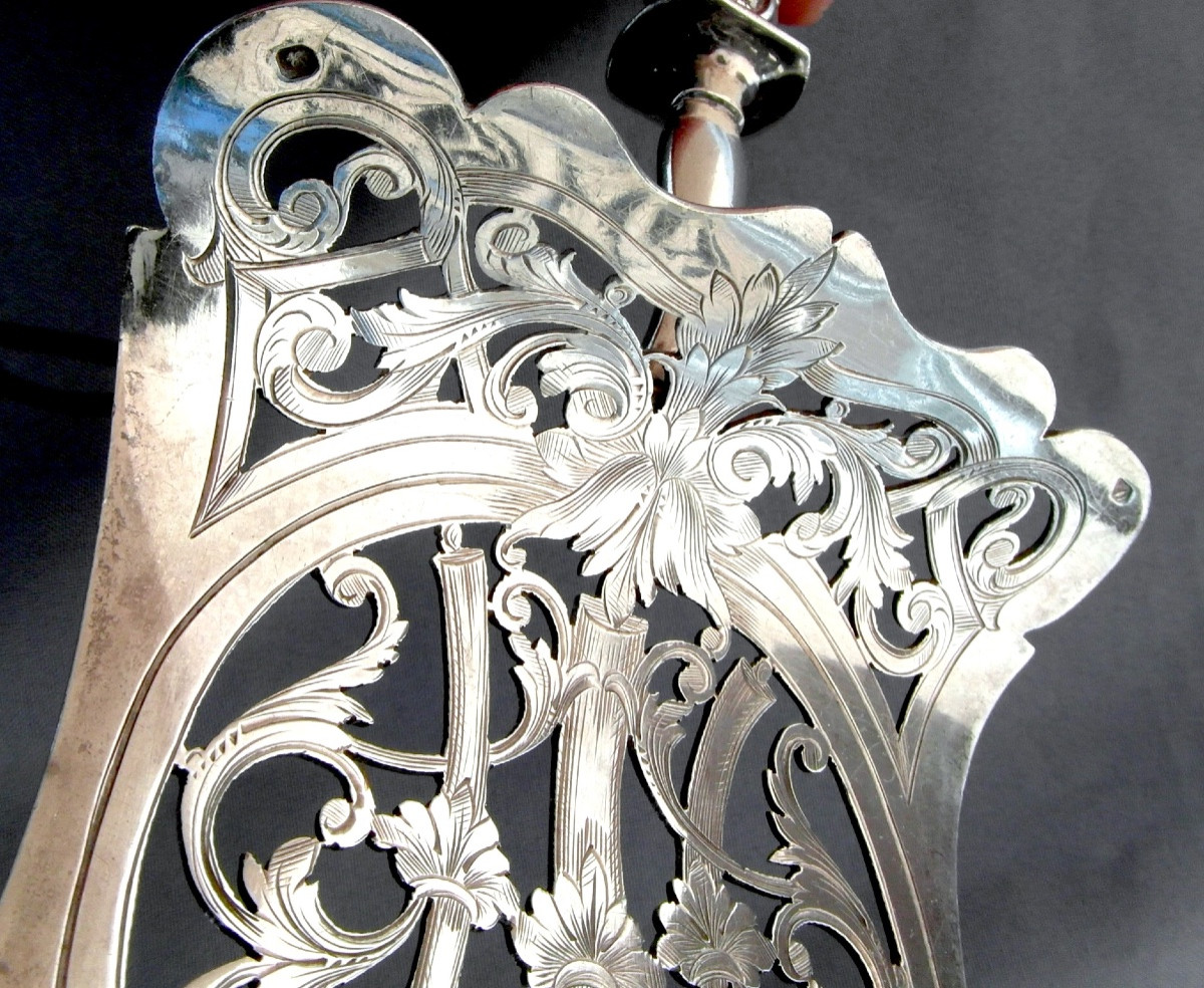 Large 1900 Solid Silver Asparagus Shovel By Jean E. Puiforcat, Perfect, Art Nouveau Era-photo-2