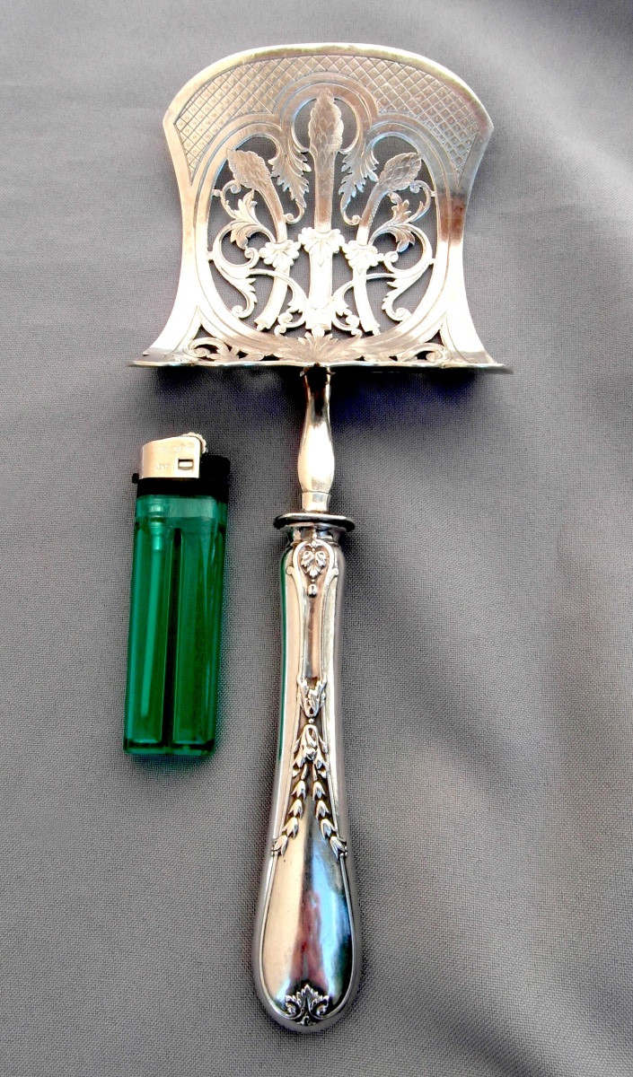 Large 1900 Solid Silver Asparagus Shovel By Jean E. Puiforcat, Perfect, Art Nouveau Era-photo-3