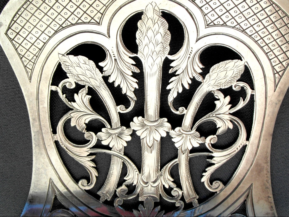 Large 1900 Solid Silver Asparagus Shovel By Jean E. Puiforcat, Perfect, Art Nouveau Era-photo-5