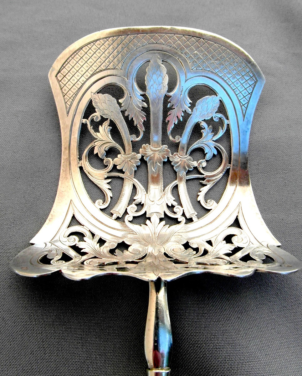 Large 1900 Solid Silver Asparagus Shovel By Jean E. Puiforcat, Perfect, Art Nouveau Era