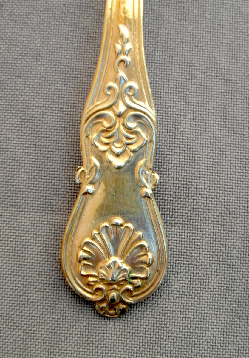 Set Of 12 Solid Silver Vermeil Spoons, Minerva Hallmark, In Its Box, 1900s Era-photo-6