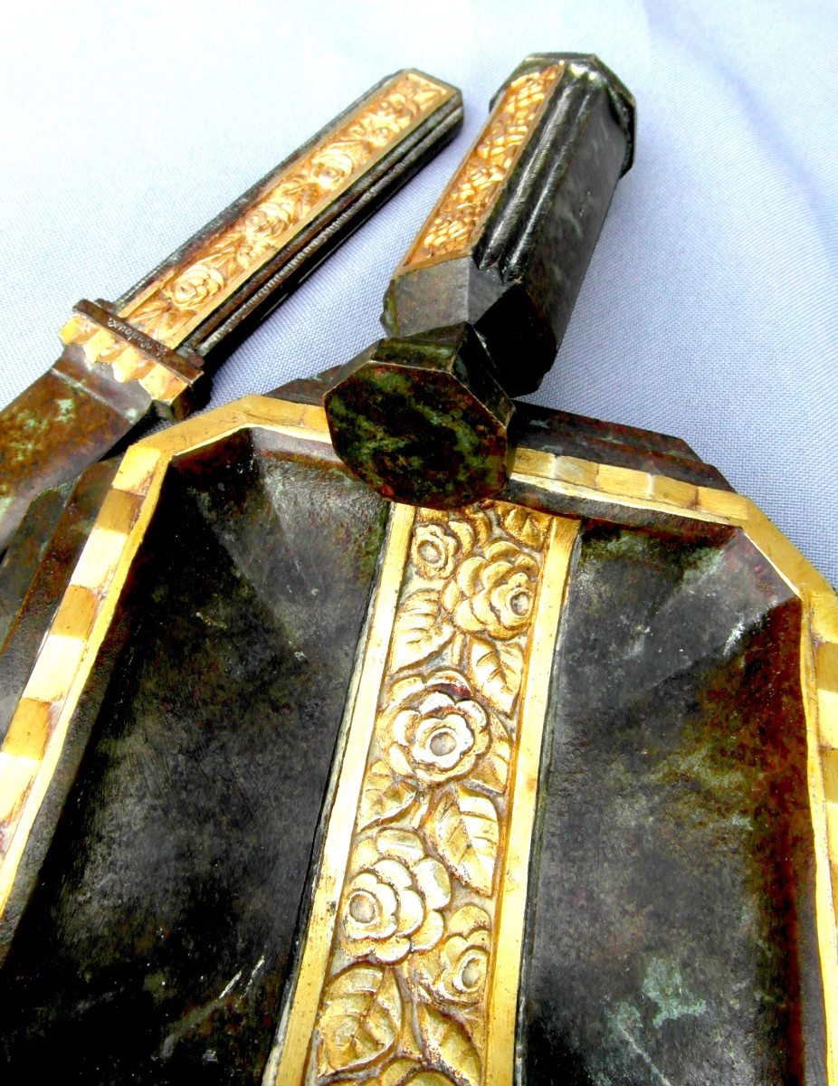 Complete Art Deco Desk Set By A Sadoux In Bronze With 2 Patinas, Marionnet Daum Era, 1920-photo-4