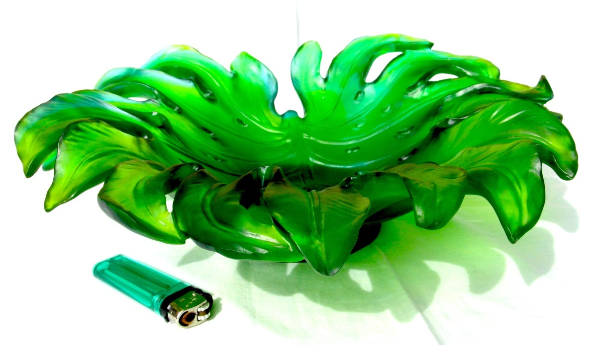 Monumentale coupe feuille de monstera DAUM Neuve en boite, numérotée,  era Lalique baccarat-photo-3