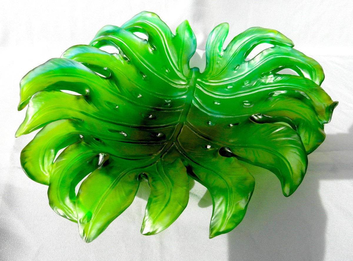 Monumentale coupe feuille de monstera DAUM Neuve en boite, numérotée,  era Lalique baccarat-photo-4