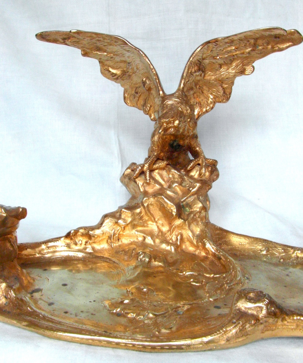 Monumental encrier en bronze dore par Marionnet , vers 1900, era Art-nouveau Siot Daum-photo-3