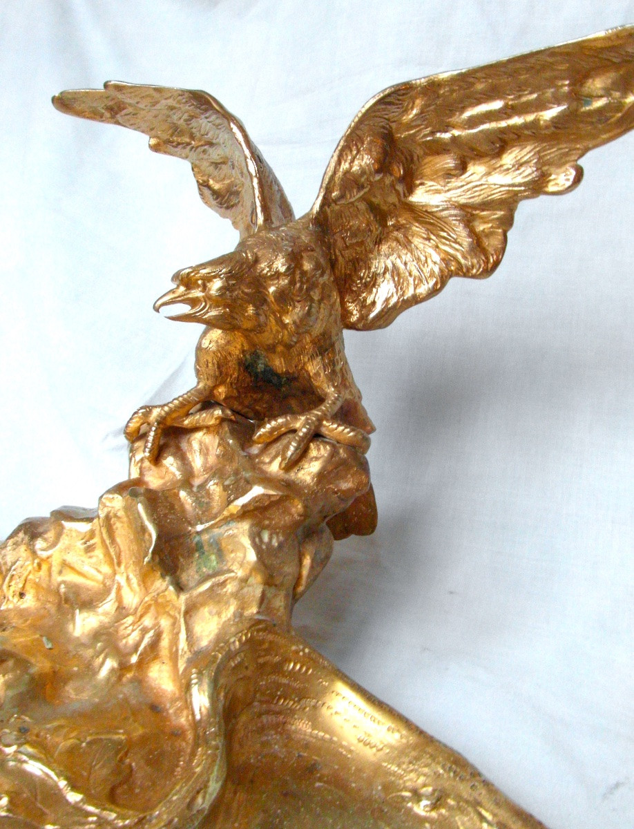 Monumental encrier en bronze dore par Marionnet , vers 1900, era Art-nouveau Siot Daum-photo-1