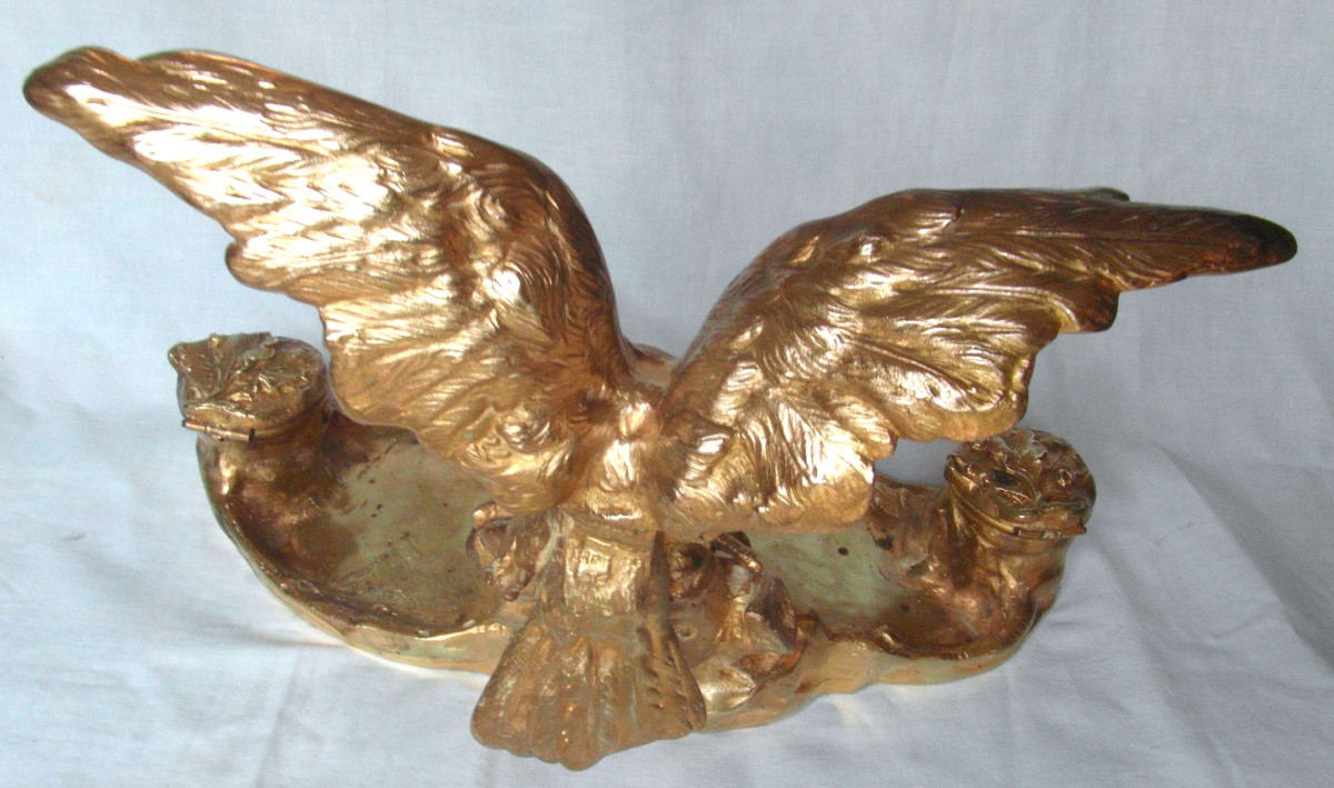 Monumental encrier en bronze dore par Marionnet , vers 1900, era Art-nouveau Siot Daum-photo-5