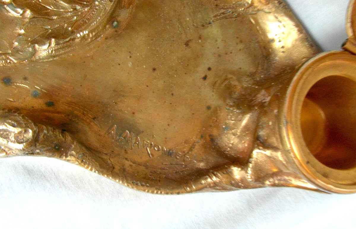 Monumental encrier en bronze dore par Marionnet , vers 1900, era Art-nouveau Siot Daum-photo-8