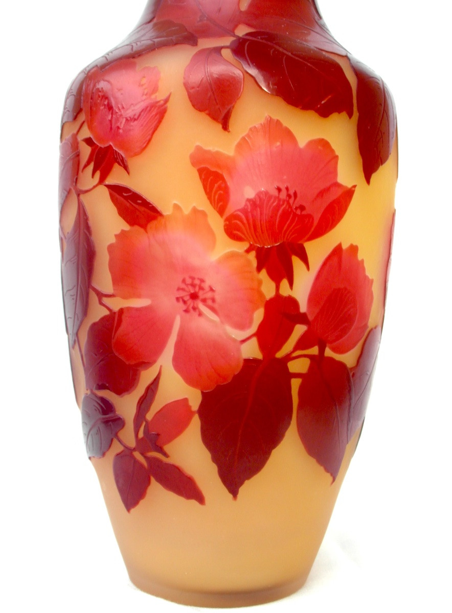 Vase à décor d'églantiers, par Gallé,  parfait, vers 1900, era daum art-nouveau-photo-2