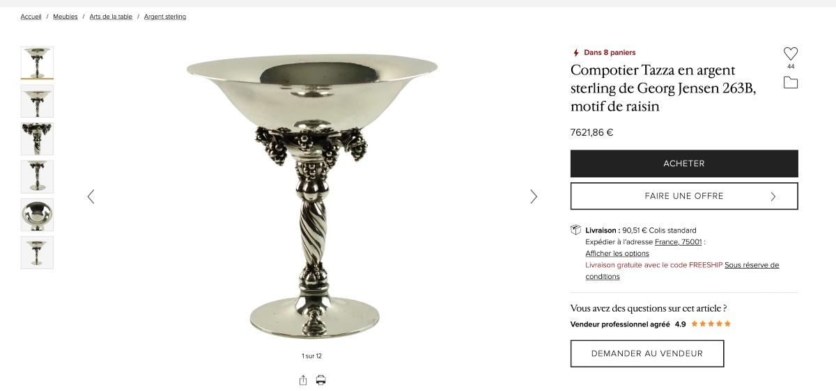 Rare Sterling Silver Grape Bowl By Georg Jensen, Model 263, Circa 1930, Daum Era-photo-2