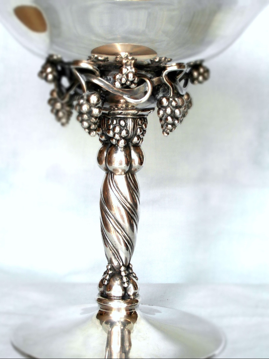 Rare Sterling Silver Grape Bowl By Georg Jensen, Model 263, Circa 1930, Daum Era-photo-3