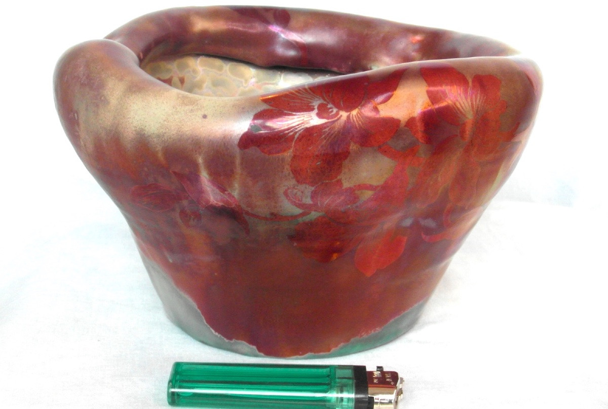 rare Vase 1900  Irisé Aux Bignones rouges Par E. Bussière, Era Daum Massier Montières 1900-photo-3