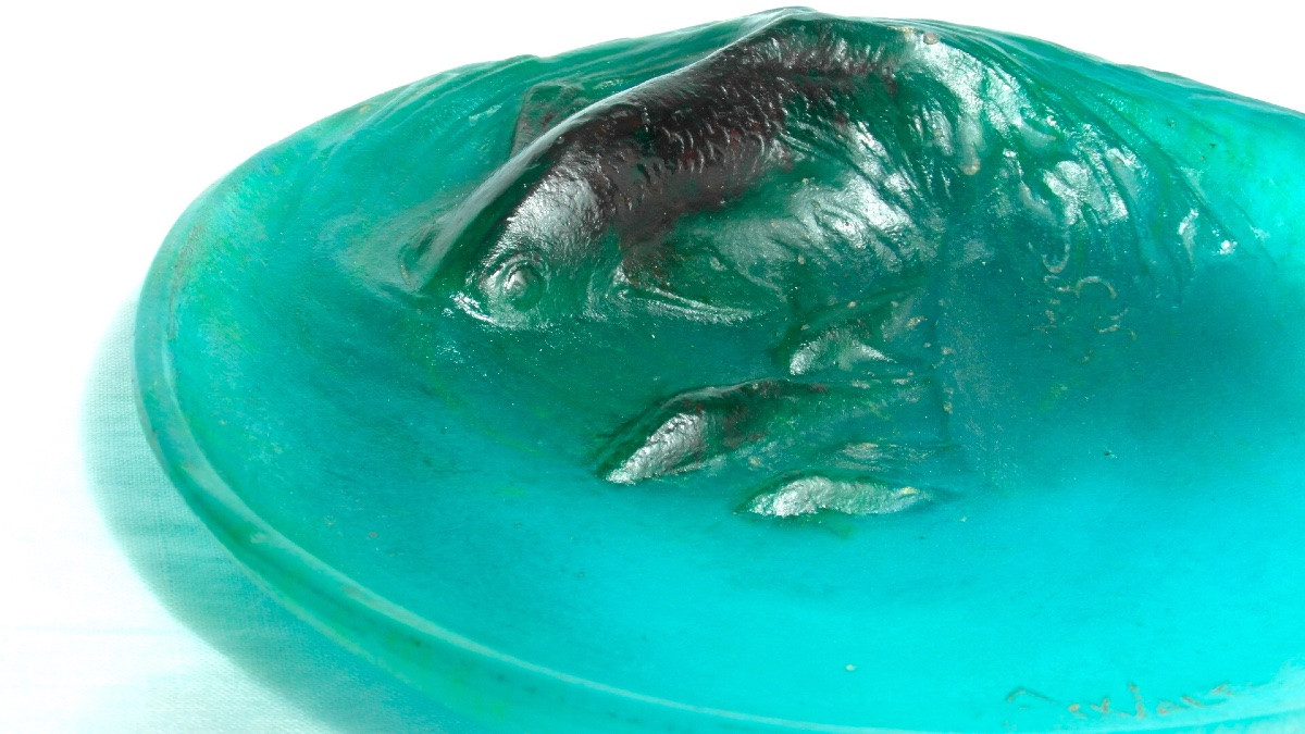 Rare Coupe Aux Poissons Par Amalric Walter, vraie pate de verre, Era Daum Galle Argy 1920-photo-3