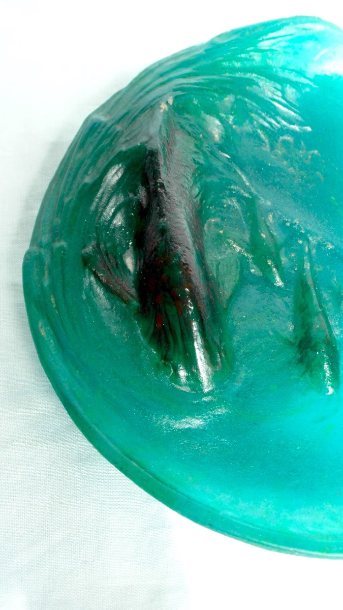 Rare Coupe Aux Poissons Par Amalric Walter, vraie pate de verre, Era Daum Galle Argy 1920-photo-2
