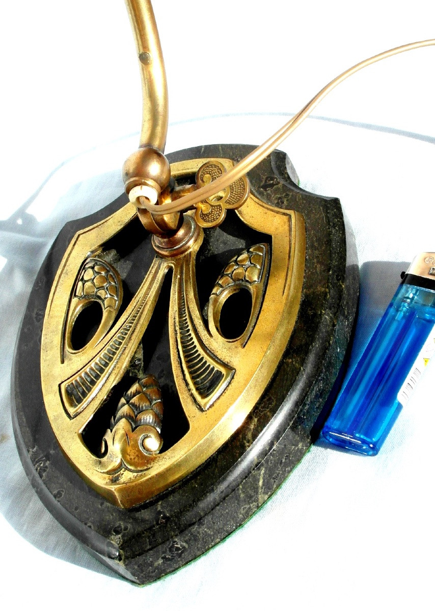 Daum Lamp, Rare Threaded Tulip, Pulled With Pliers, Bright Colors, Galle Cayette Era 1900-photo-3