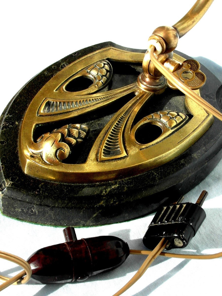 Daum Lamp, Rare Threaded Tulip, Pulled With Pliers, Bright Colors, Galle Cayette Era 1900-photo-4