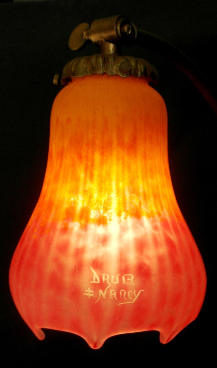 Daum Lamp, Rare Threaded Tulip, Pulled With Pliers, Bright Colors, Galle Cayette Era 1900-photo-8