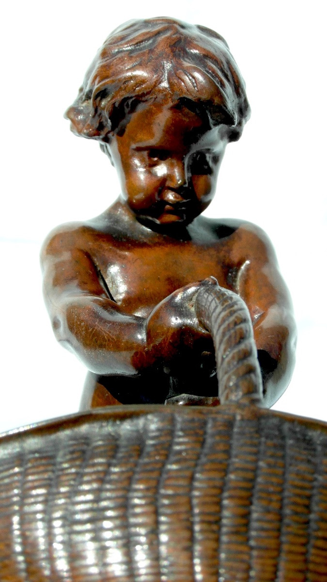 Bronze 1900 d'Ernest Barrias "putti Au Panier d'Osier", Fondeur Barbedienne, Era Daum-photo-1