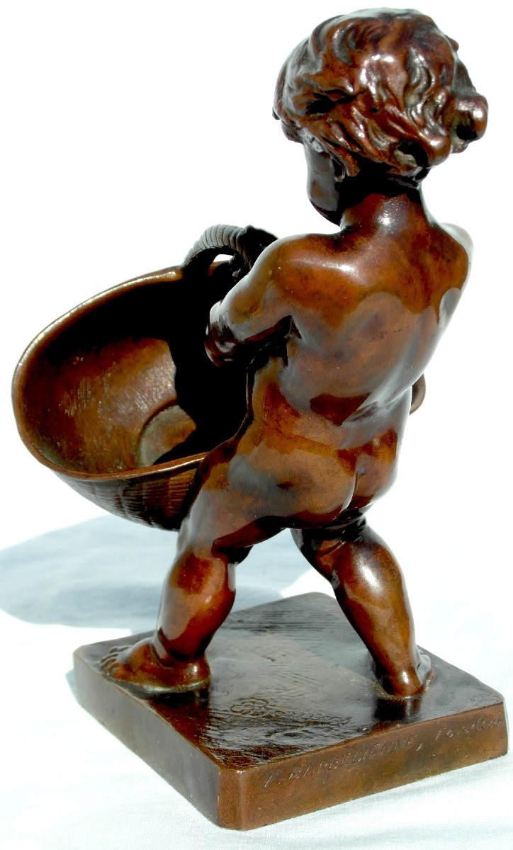 Bronze 1900 d'Ernest Barrias "putti Au Panier d'Osier", Fondeur Barbedienne, Era Daum-photo-5