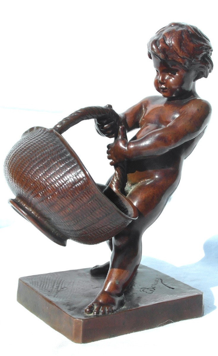 Bronze 1900 d'Ernest Barrias "putti Au Panier d'Osier", Fondeur Barbedienne, Era Daum