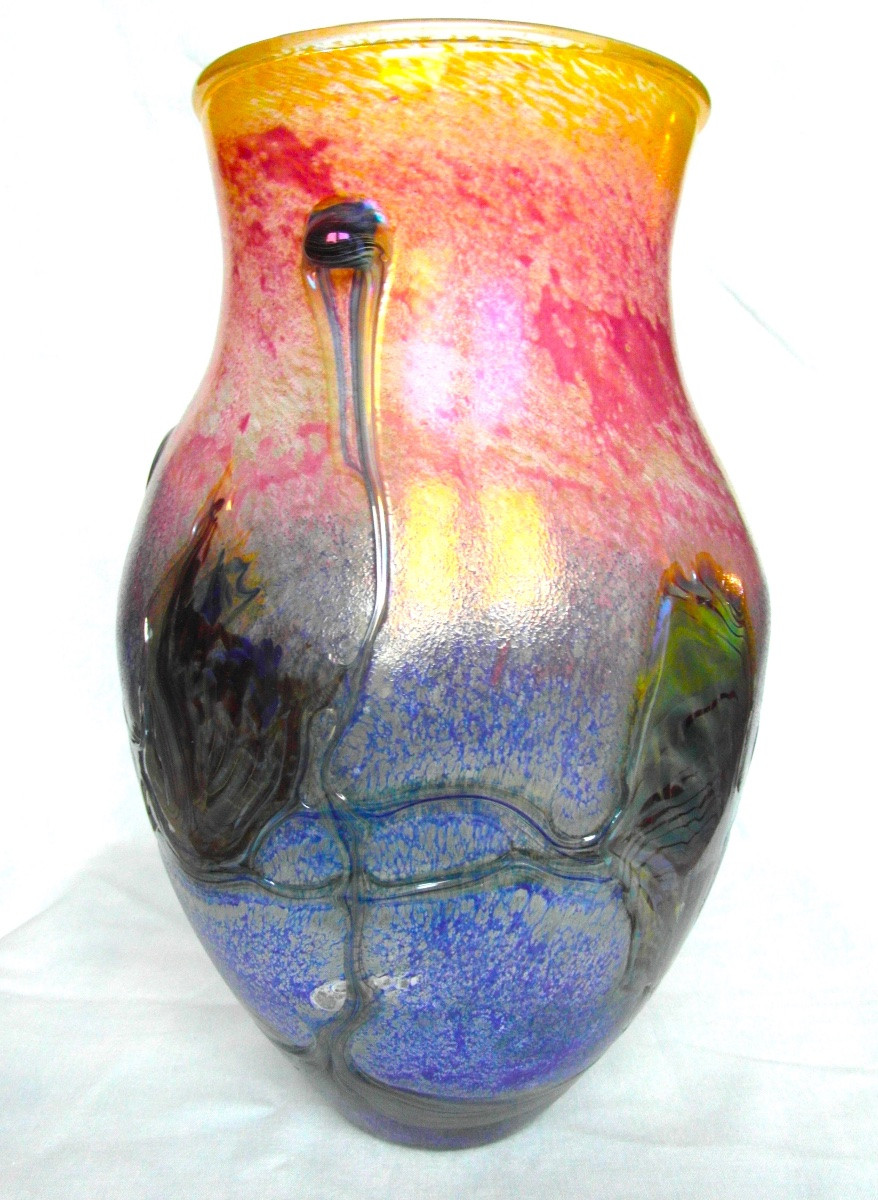  grand Vase à Applications Et Irisations Par J.c. Novaro De Biot, Era Daum Pierini Galle-photo-2