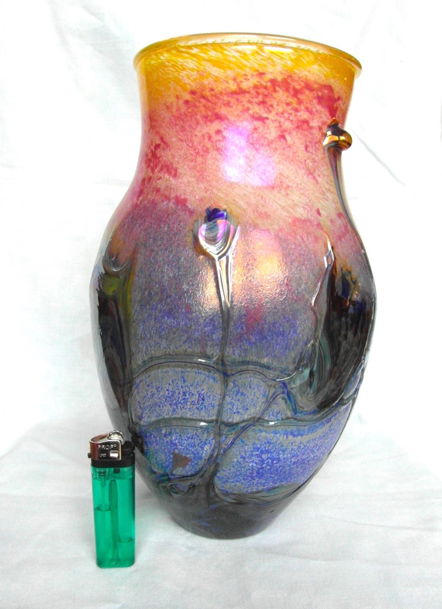  grand Vase à Applications Et Irisations Par J.c. Novaro De Biot, Era Daum Pierini Galle-photo-3