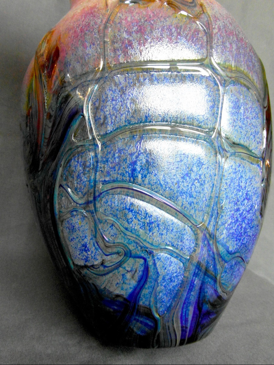  grand Vase à Applications Et Irisations Par J.c. Novaro De Biot, Era Daum Pierini Galle-photo-6