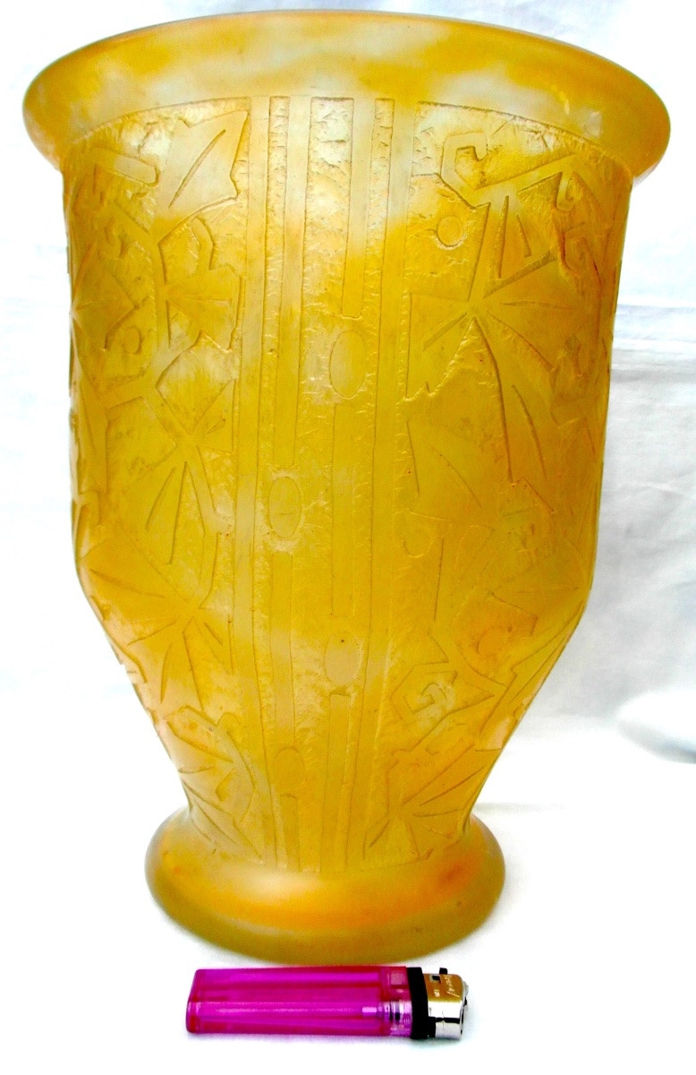 Grand Vase Art-déco Daum "feuillage Stylisé", Parfait, Era Galle 1925-photo-2