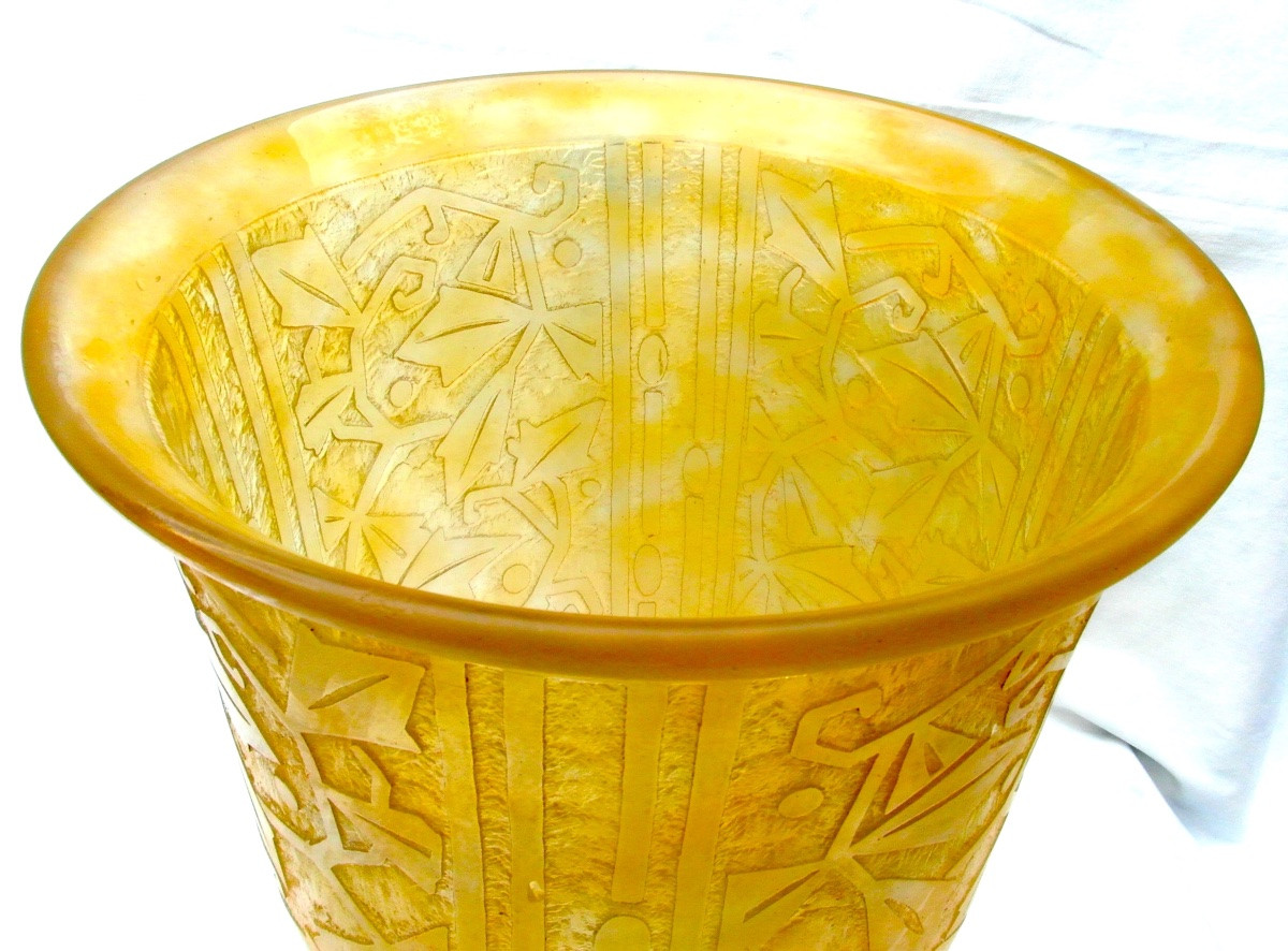 Grand Vase Art-déco Daum "feuillage Stylisé", Parfait, Era Galle 1925-photo-4