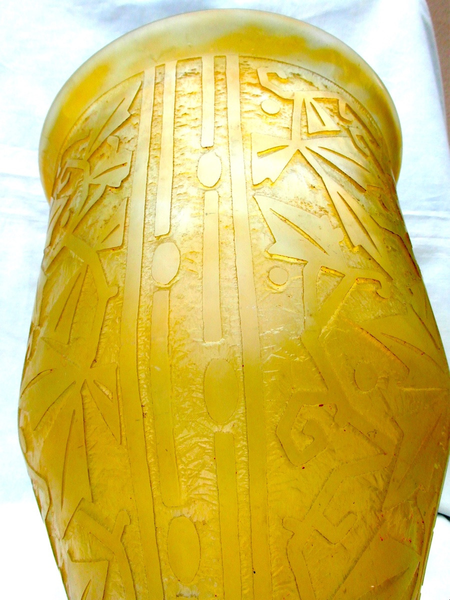 Grand Vase Art-déco Daum "feuillage Stylisé", Parfait, Era Galle 1925-photo-1