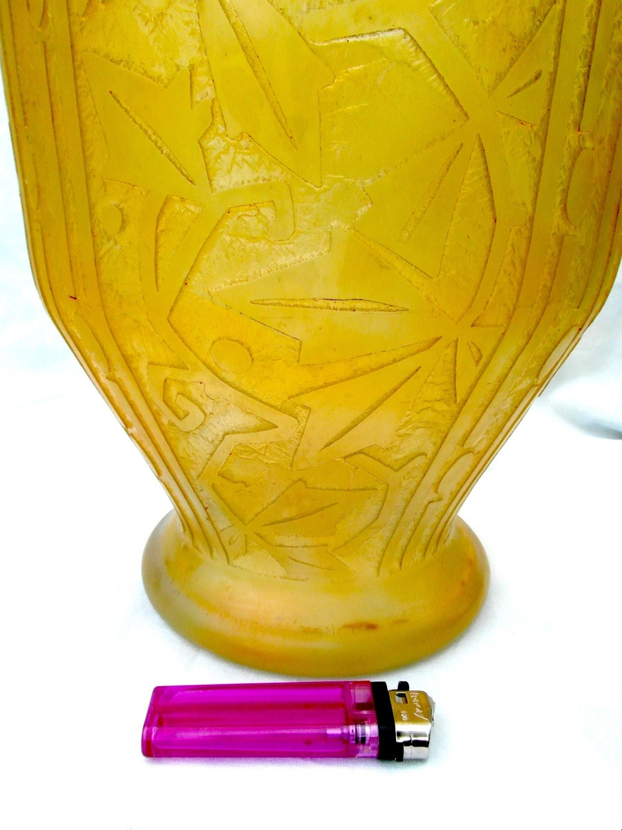 Grand Vase Art-déco Daum "feuillage Stylisé", Parfait, Era Galle 1925-photo-2