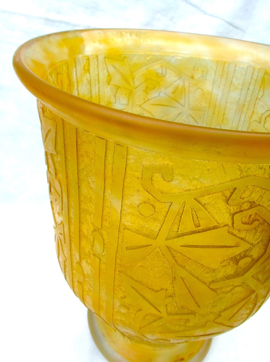 Grand Vase Art-déco Daum "feuillage Stylisé", Parfait, Era Galle 1925-photo-3