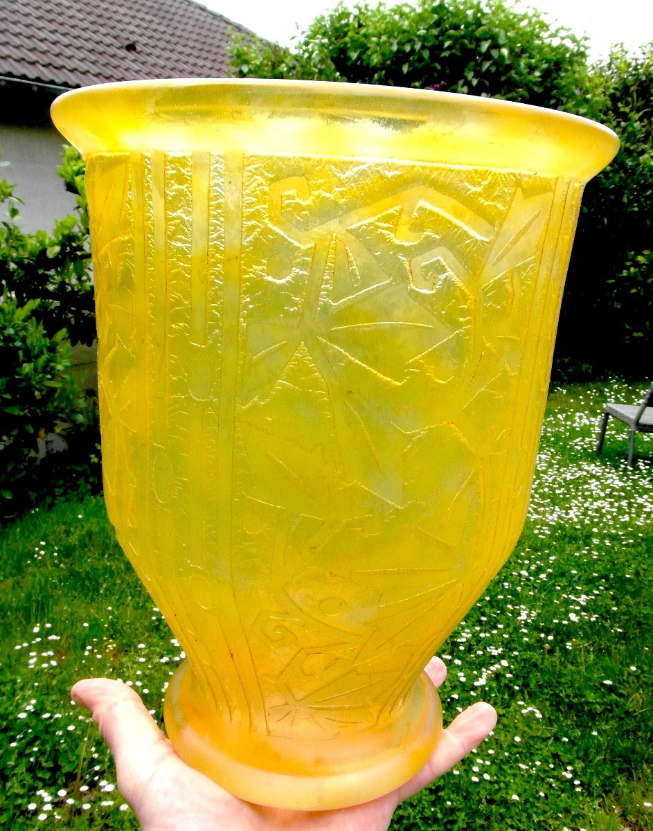 Grand Vase Art-déco Daum "feuillage Stylisé", Parfait, Era Galle 1925-photo-4
