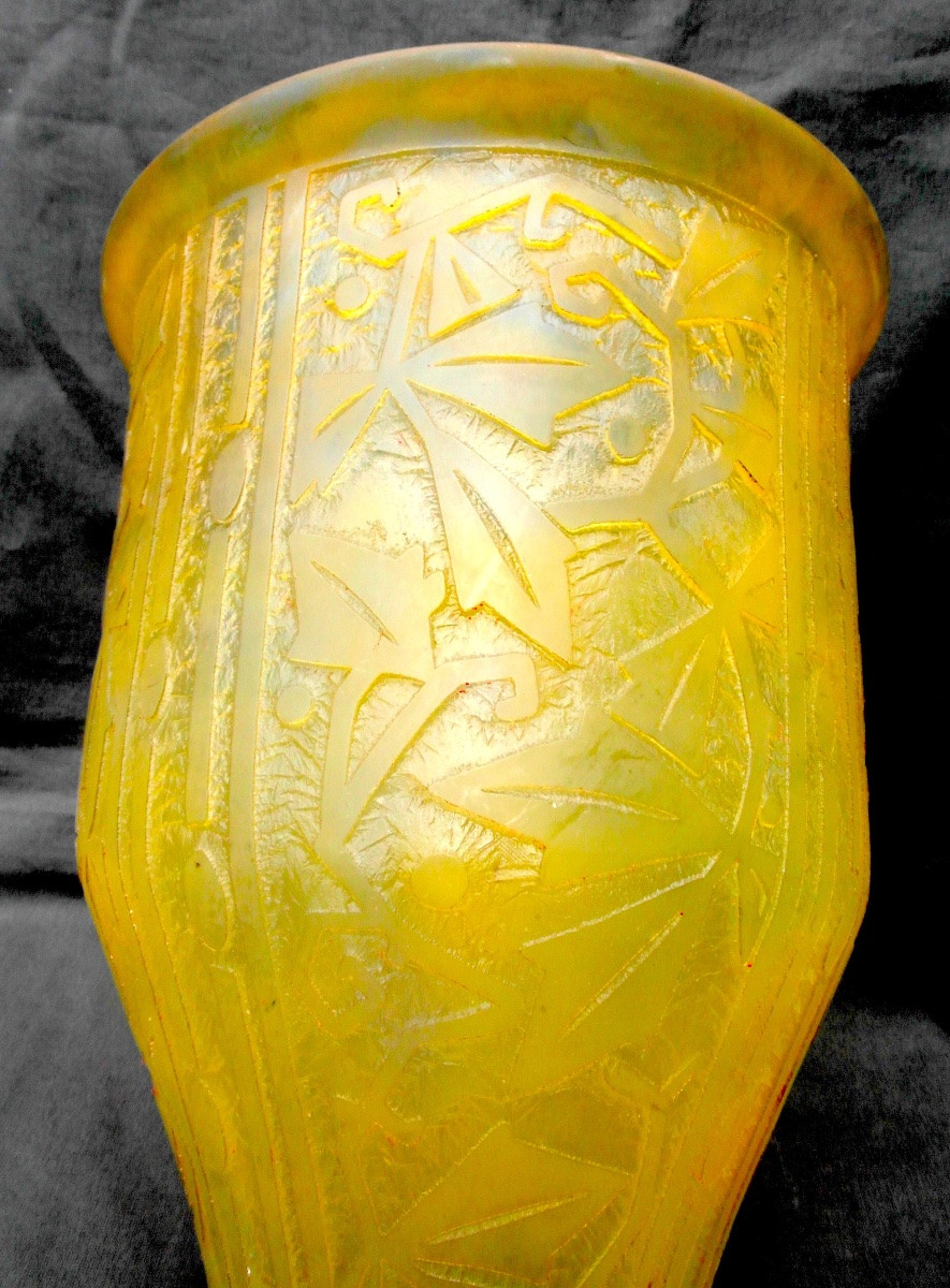 Grand Vase Art-déco Daum "feuillage Stylisé", Parfait, Era Galle 1925-photo-6