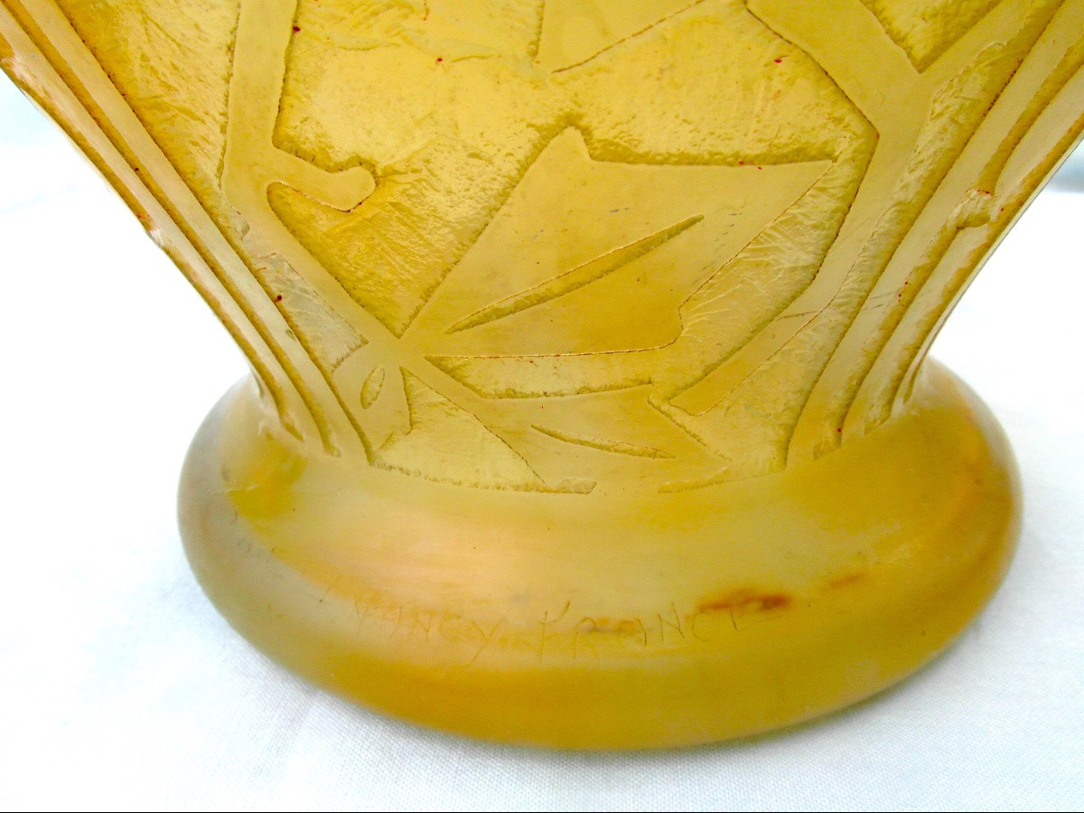 Grand Vase Art-déco Daum "feuillage Stylisé", Parfait, Era Galle 1925-photo-8