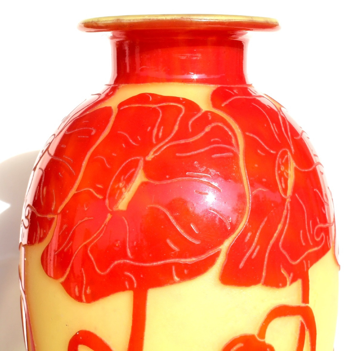 Vase aux pavots en verre gravé par Schneider signé "le verre français", era daum galle art-déco-photo-3