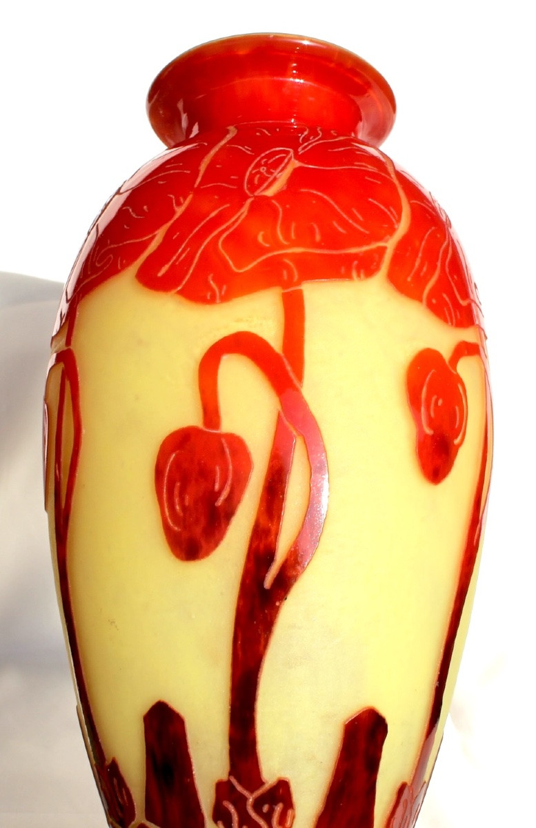 Vase aux pavots en verre gravé par Schneider signé "le verre français", era daum galle art-déco-photo-1