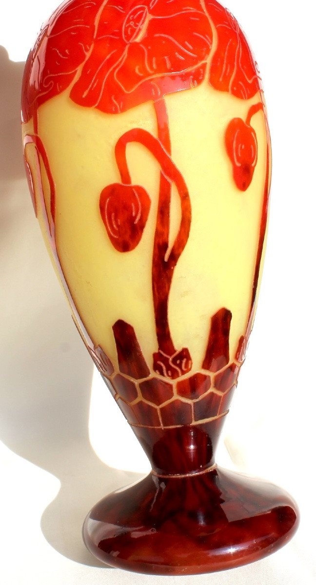 Vase aux pavots en verre gravé par Schneider signé "le verre français", era daum galle art-déco-photo-2