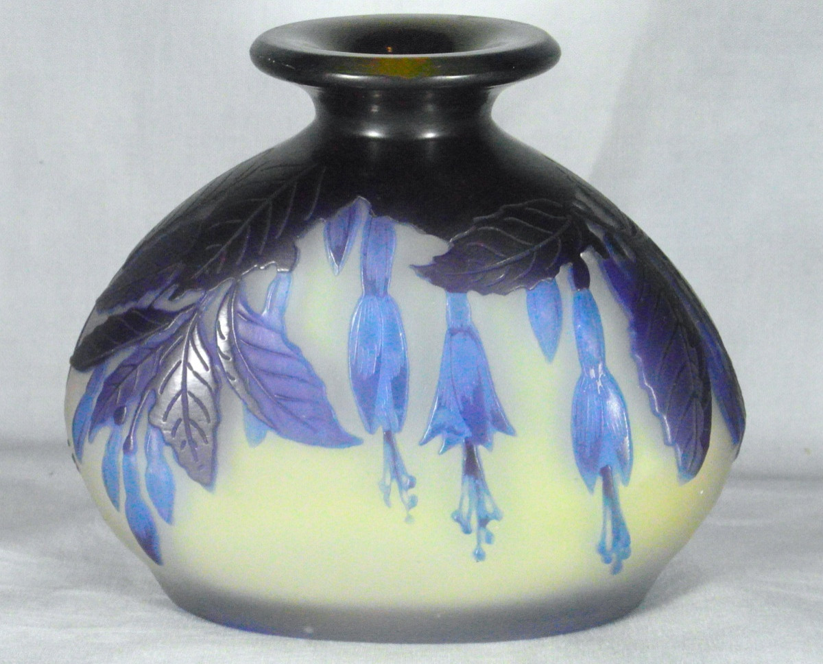Vase gourde aux fuchsias bleus par Galle, vers 1900 era daum muller art-nouveau-photo-3