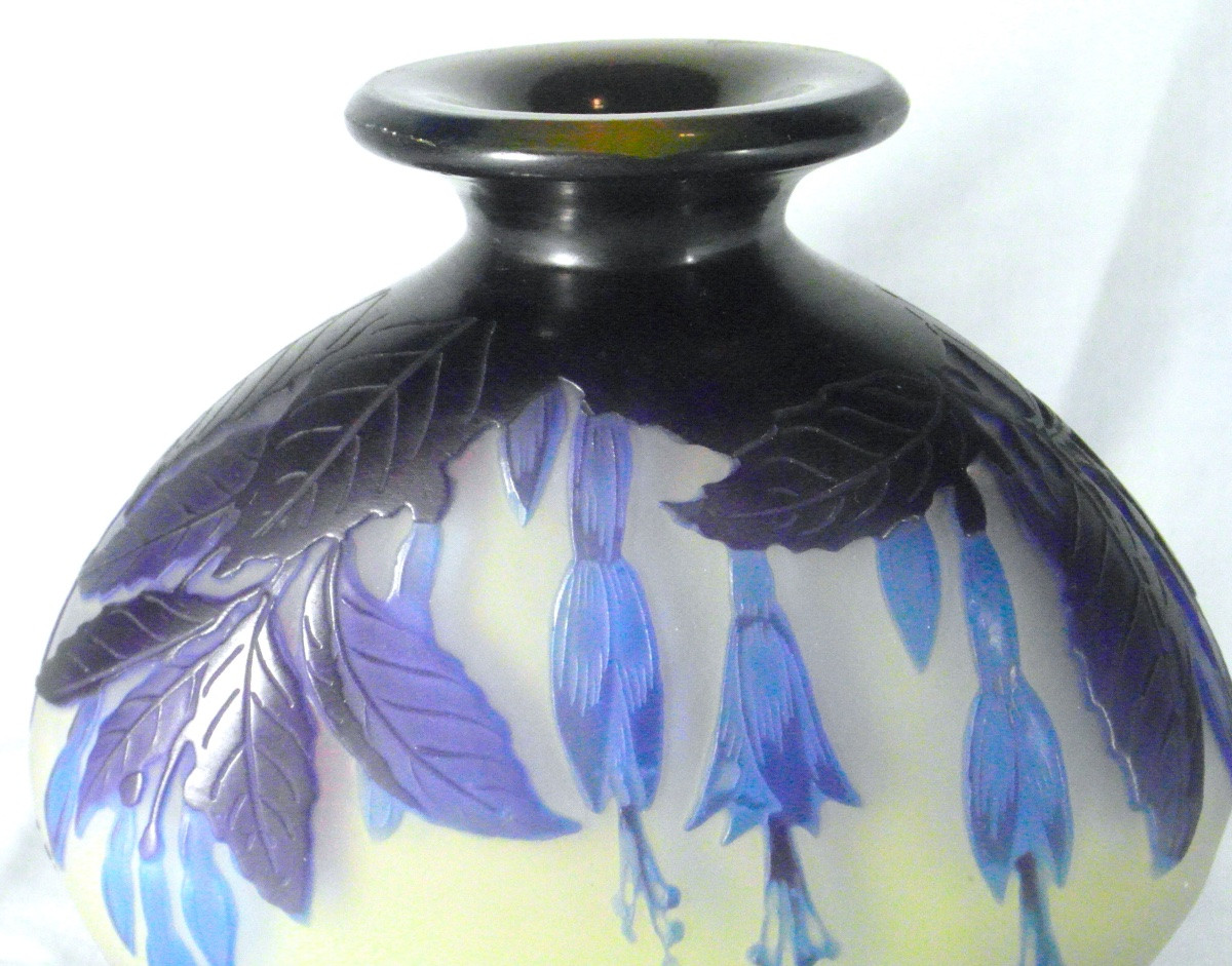 Vase gourde aux fuchsias bleus par Galle, vers 1900 era daum muller art-nouveau-photo-1