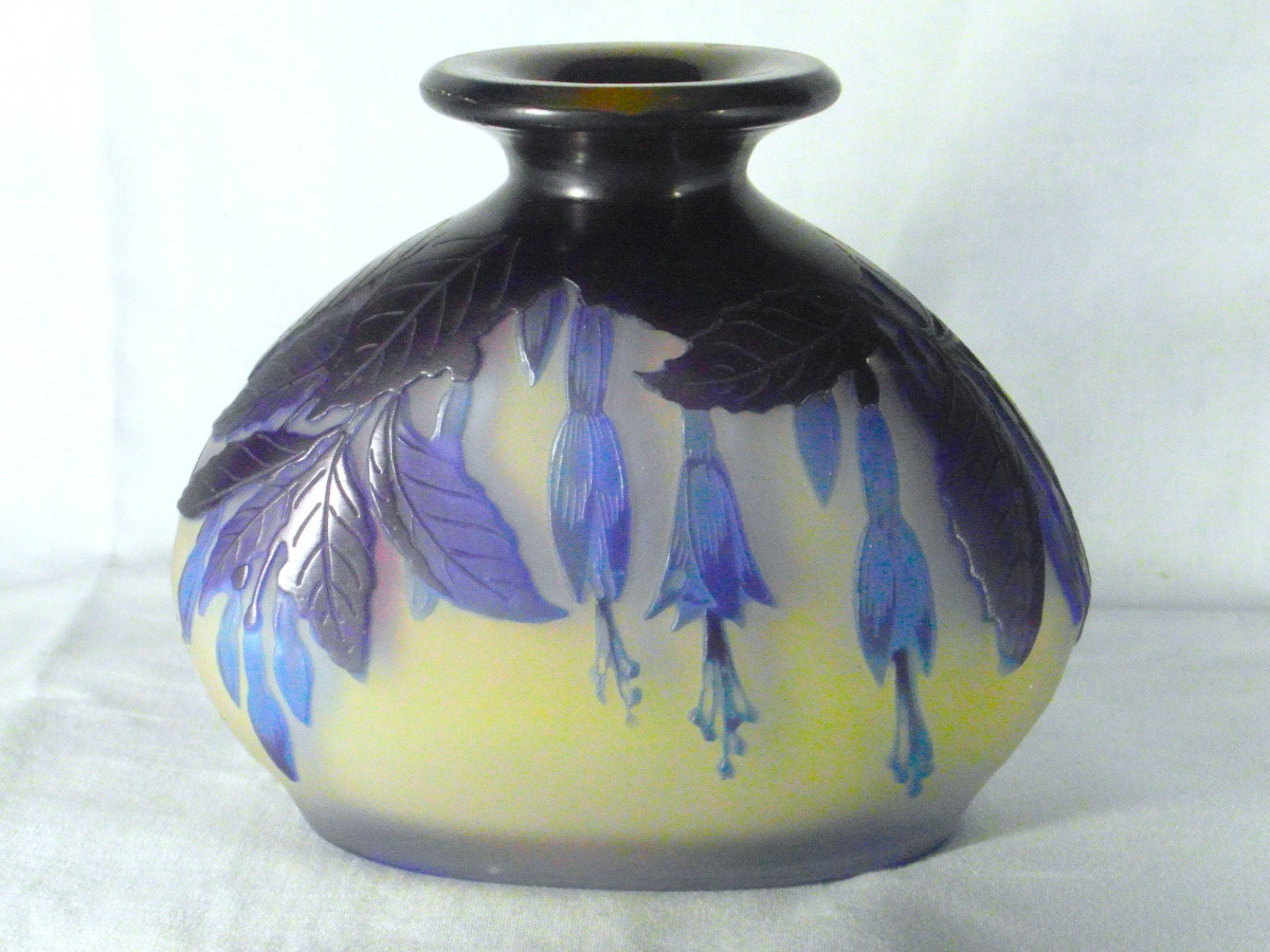 Vase gourde aux fuchsias bleus par Galle, vers 1900 era daum muller art-nouveau-photo-3