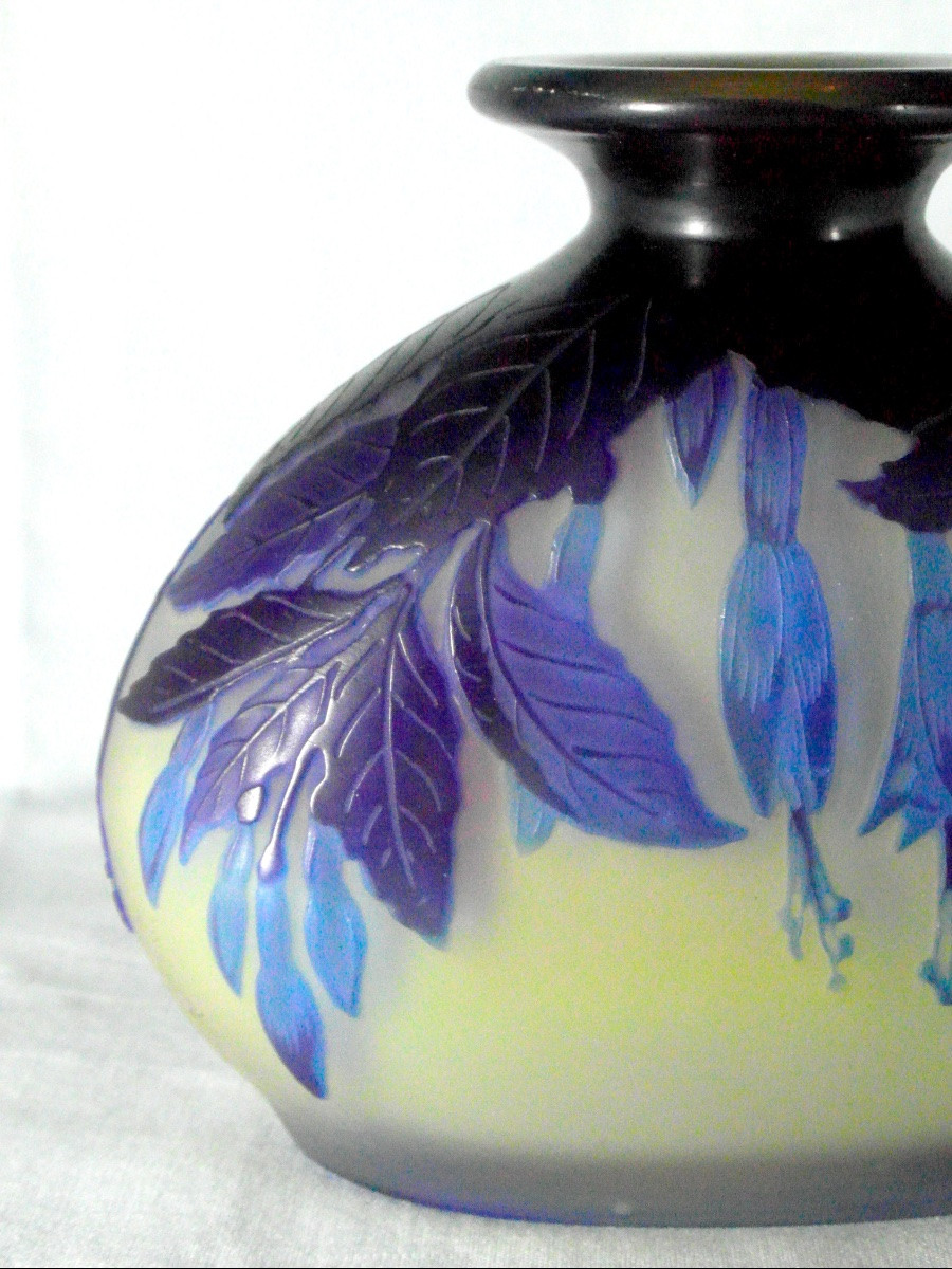 Vase gourde aux fuchsias bleus par Galle, vers 1900 era daum muller art-nouveau-photo-5