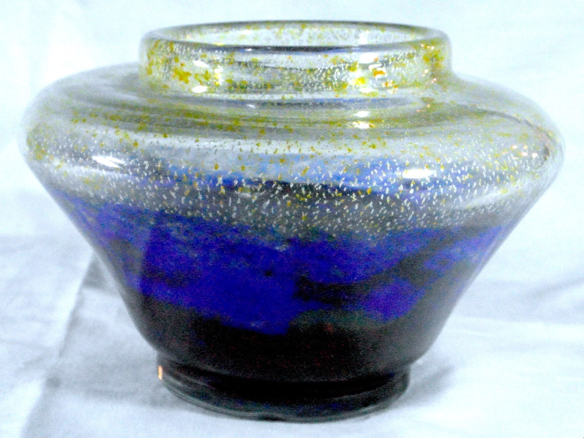 Art Deco Vase With Gold And Silver Sequins By Muller, Daum Galle Era 1925-photo-2