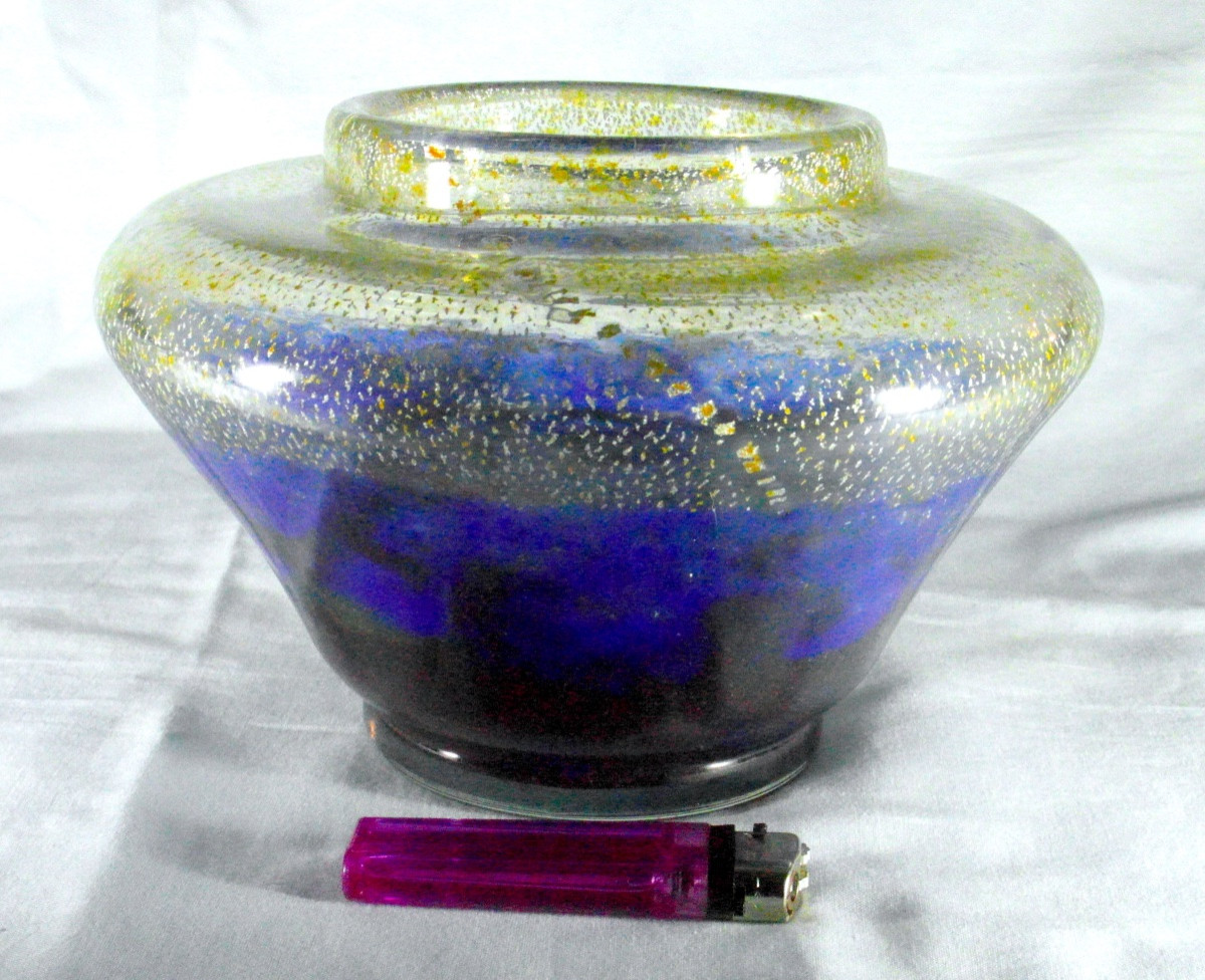 Art Deco Vase With Gold And Silver Sequins By Muller, Daum Galle Era 1925-photo-1