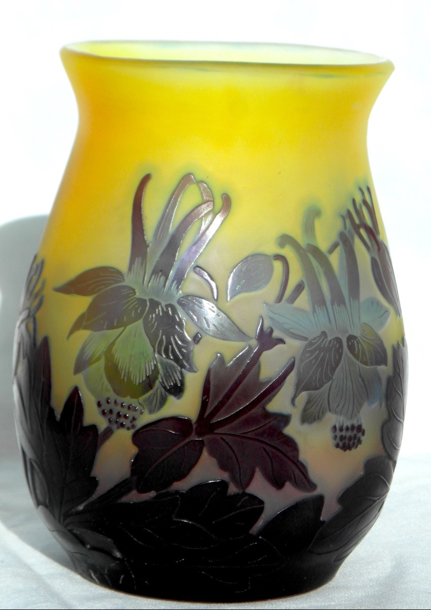 Vase aux ancolies bleues par Gallé, era daum 1900-photo-2