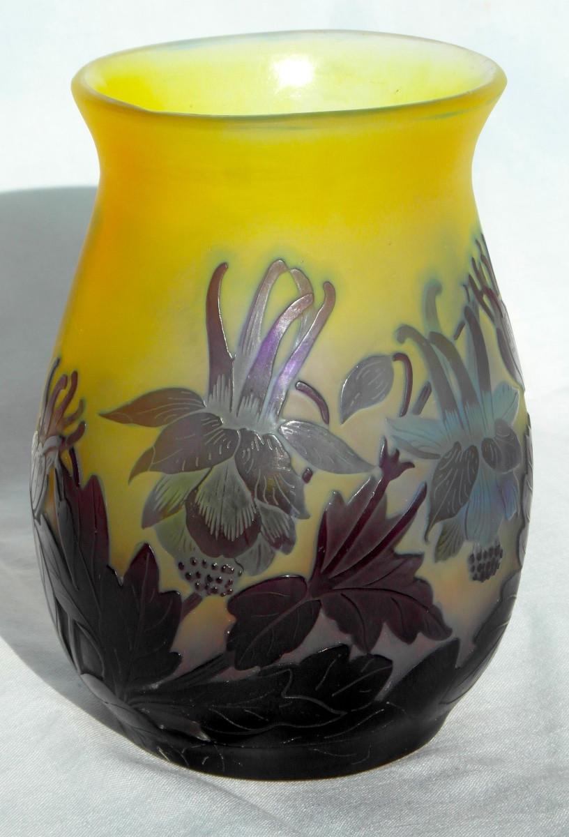 Vase aux ancolies bleues par Gallé, era daum 1900-photo-2