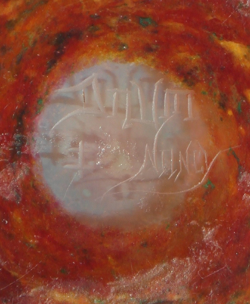 Daum Inkwell With Oak Leaves And Beetle Appliqués, Galle Era 1900-photo-6