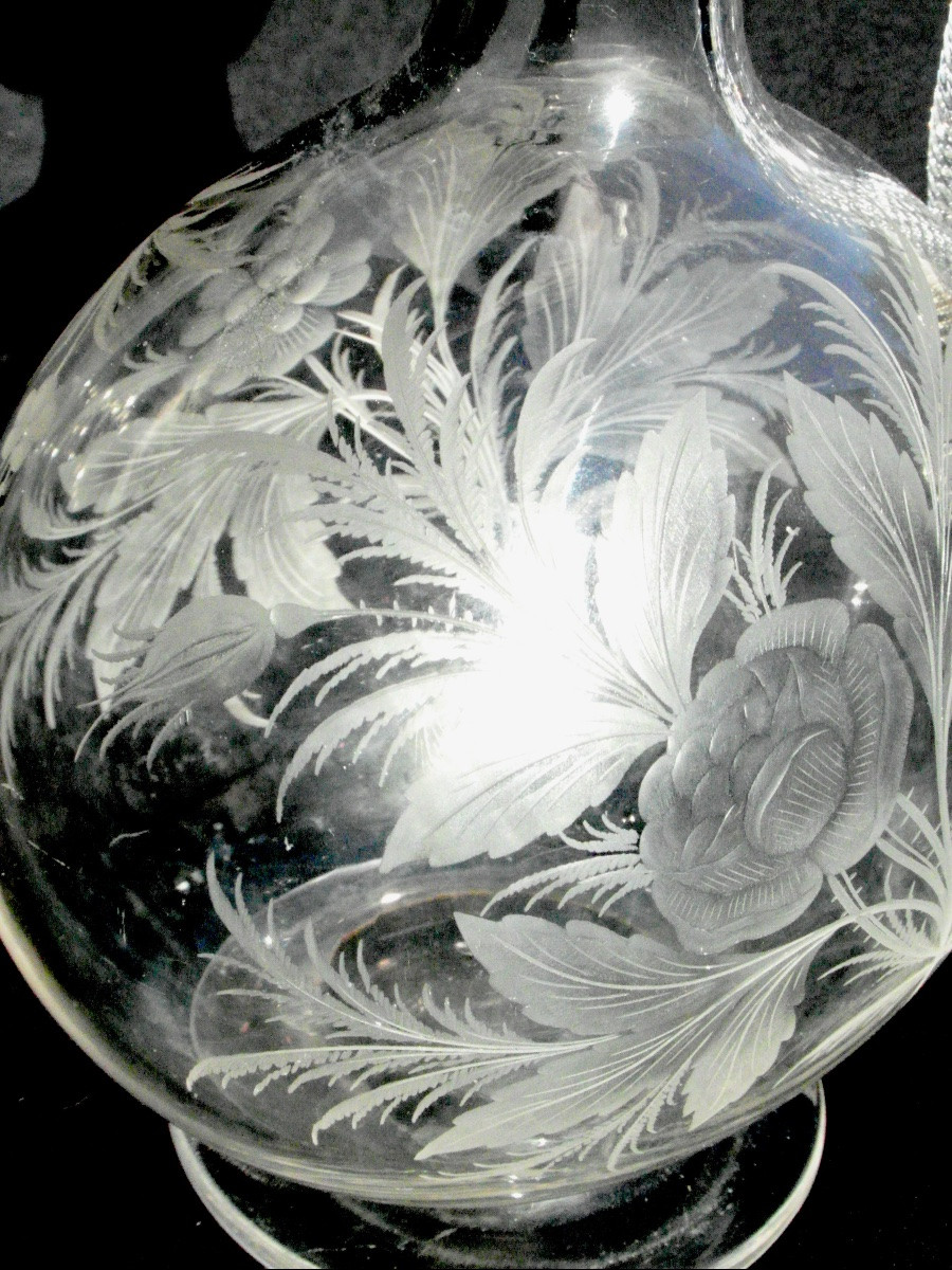 Crystal Decanter Reworked By Saint-louis, Circa 1880, Era Daum Baccarat Lalique-photo-2