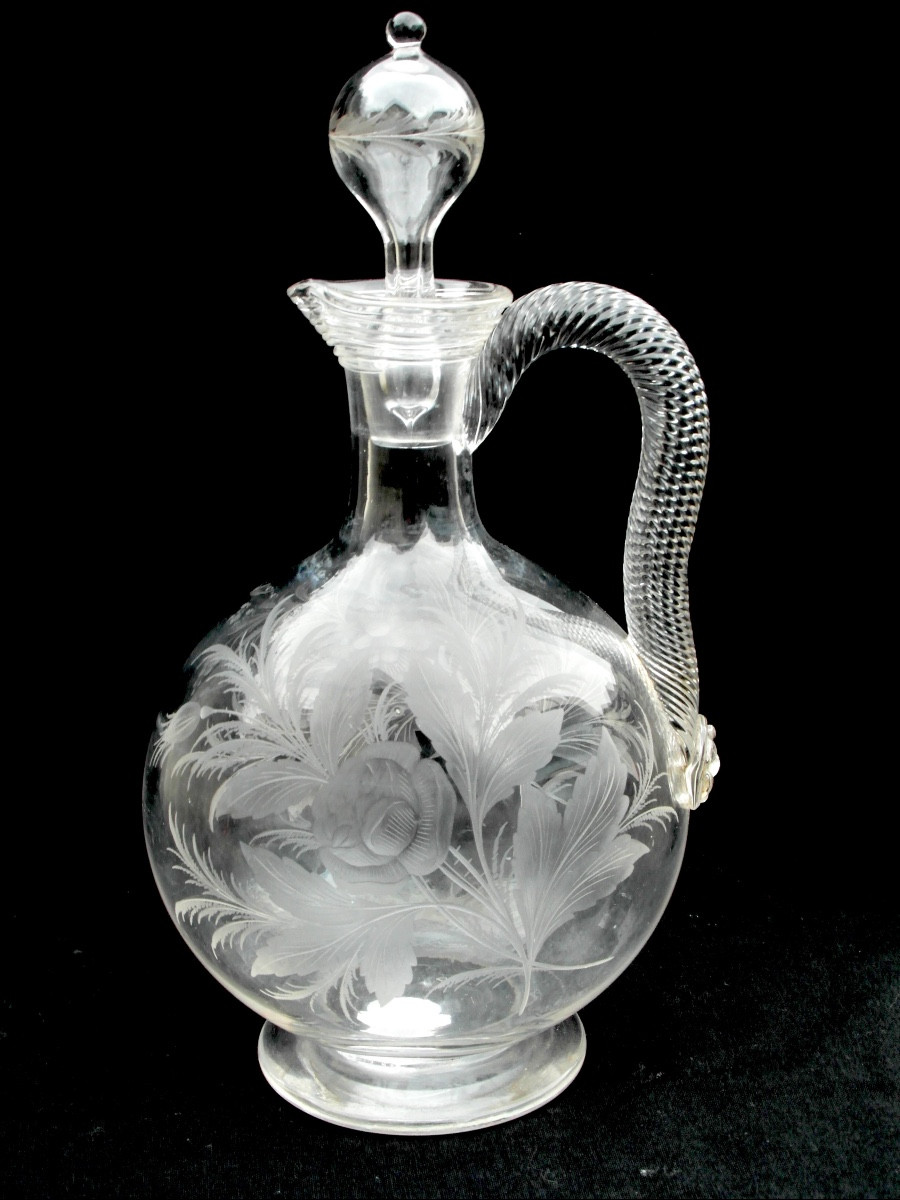 Crystal Decanter Reworked By Saint-louis, Circa 1880, Era Daum Baccarat Lalique
